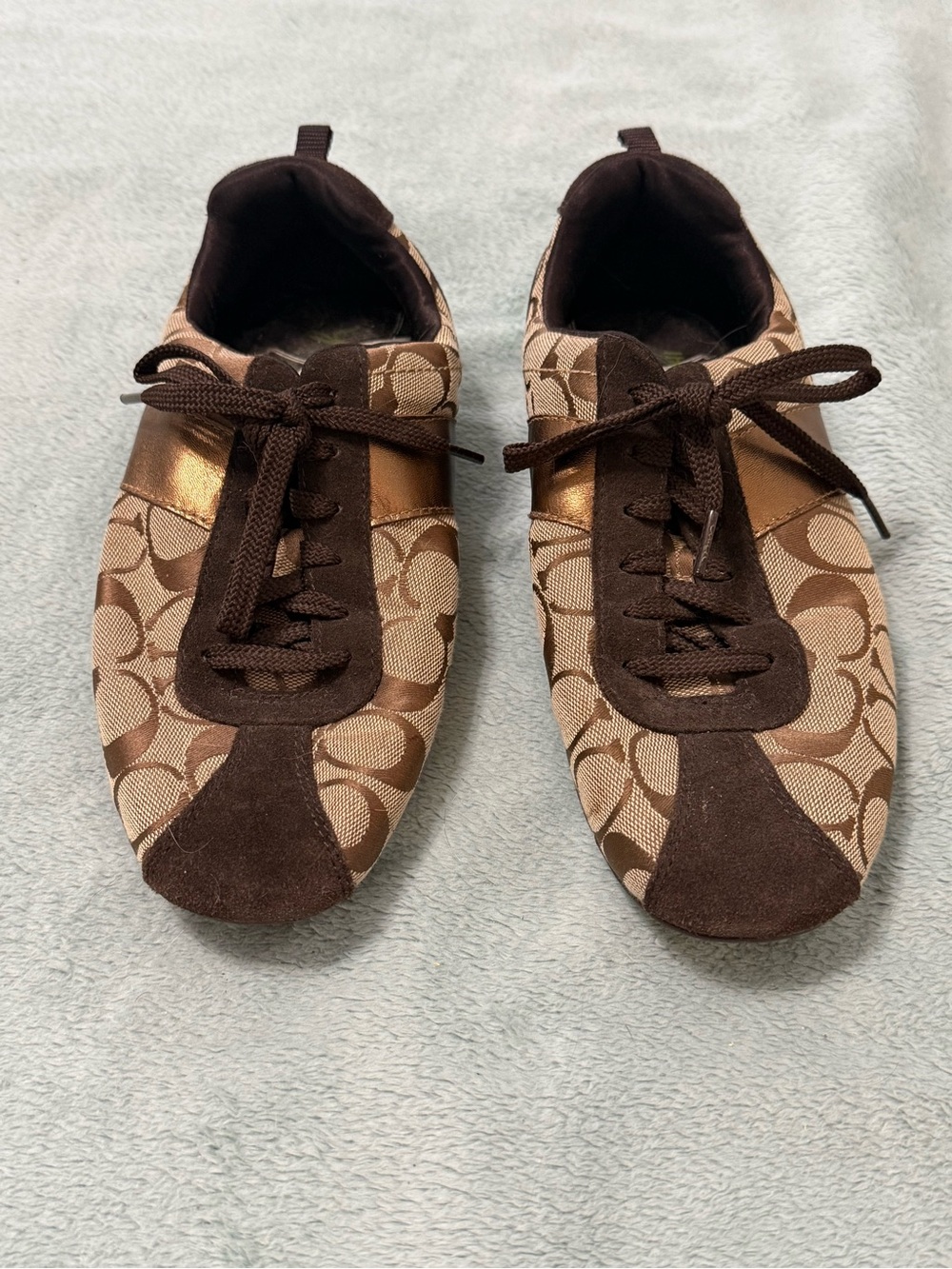👟 Coach Signature Canvas Brown Logo Lace Up Sneakers Women’s Size 9 🤎